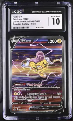 CGC GEM MINT 10 Pokemon Raikou V GG41/GG70 Crown Zenith: Galarian Gallery Holo - Image 1