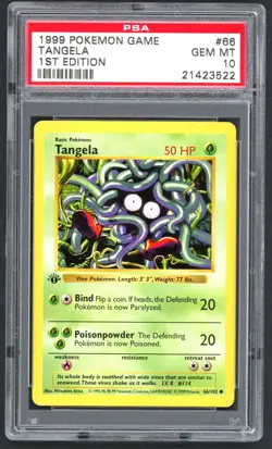 Pokemon Cards - PSA 10 1st Edition Tangela 66/102 - Base Set Shadowless - GEM MT - Image 1