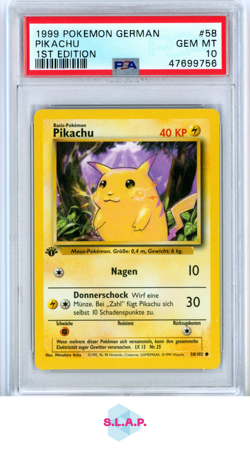 PIKACHU 1ST EDITION POKEMON GERMAN 1999 58 PSA 10 - Image 1