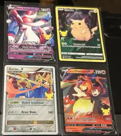 Pokemon TCG Celebrations Lot 4x Dark Sylveon V Pikachu Zacian LV.X Charizard V - Image 1