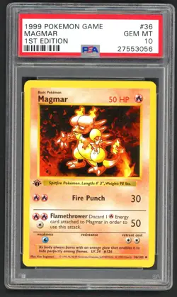 Pokemon Cards - PSA 10 1st Edition Magmar 36/102 - Base Set Shadowless - GEM MT - Image 1