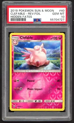 Pokemon Cards - PSA 10 Clefable 40/68 - Hidden Fates Reverse Holo - GEM MT PSA10 - Image 1