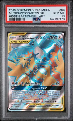 PSA 10 Moltres Zapdos Articuno GX Full Art Hidden Fates 66/68 Holo Pokemon Card - Image 1