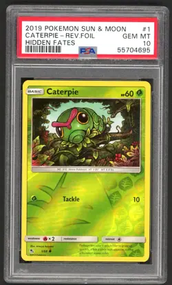 Pokemon Cards - PSA 10 Caterpie 1/68 - Hidden Fates Reverse Holo - GEM MT PSA10 - Image 1
