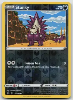Reverse Holo Stunky 114/192 SWSH02: Rebel Clash Common Pokemon TCG Card - Image 1