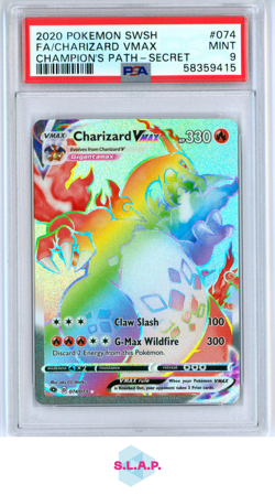 FA/CHARIZARD VMAX CHAMPION'S PATH-SECRET POKEMON SWSH 2020 074 PSA 9 - Image 1