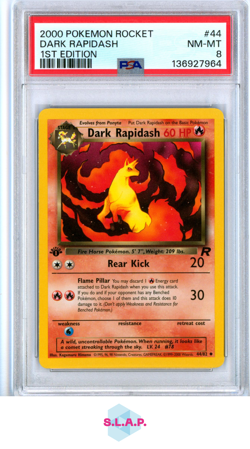 DARK RAPIDASH 1ST EDITION POKEMON ROCKET 2000 44 PSA 8 - Image 1