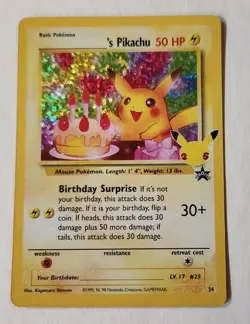 Pokemon Pikachu Birthday Celebrations Holo Rare - Image 1
