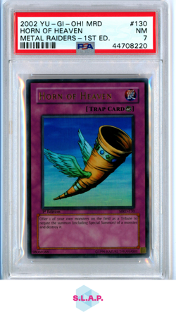 HORN OF HEAVEN METAL RAIDERS-1ST ED. YU-GI-OH! MRD-METAL RAIDERS 2002 130 PSA 7 - Image 1