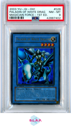 PALADIN/WHITE DRAGON MAGICIAN'S FORCE-1ST ED. 2003 YU-GI-OH! MFC-MAG 026 PSA 8 - Image 1