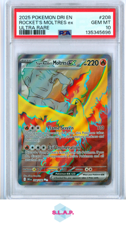 ROCKET'S MOLTRES EX ULTRA RARE POKEMON DRI EN-DESTINED RIVALS 2025 208 PSA 10 - Image 1