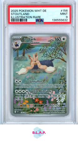 STOUTLAND ILLUSTRATION RARE POKEMON GERMAN WHT DE-WHITE FLARE 2025 156 PSA 9 - Image 1
