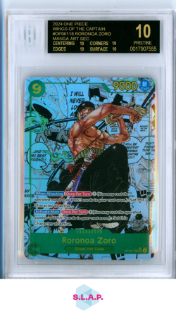 RORONOA ZORO ONE PIECE 06-118 2024 WOTC SEC EN PRISTINE BGS 10 BLACK LABEL - Image 1