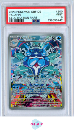 PALAFIN ILLUSTRATION RARE POKEMON GERMAN OBF DE-OBSIDIAN FLAMES 2023 200 PSA 9 - Image 1
