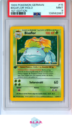 BISAFLOR-HOLO 1ST EDITION POKEMON GERMAN 1999 15 PSA 9 - Image 1