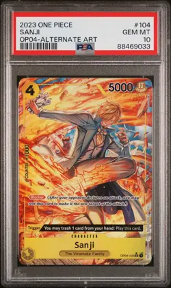 PSA 10 GEM MINT One Piece Card Game Kingdom of Intrigue Sanji Alt Art OP04-104 - Image 1