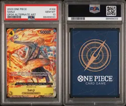PSA 10 GEM MINT One Piece Card Game Kingdom of Intrigue Sanji Alt Art OP04-104 - Image 3