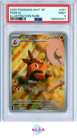 PIGNITE ILLUSTRATION RARE POKEMON GERMAN WHT DE-WHITE FLARE 2025 097 PSA 9 - Image 1
