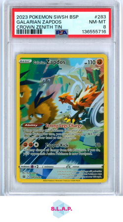 GALARIAN ZAPDOS CROWN ZENITH TIN POKEMON SWSH BLACK STAR PROMO 2023 283 PSA 8 - Image 1