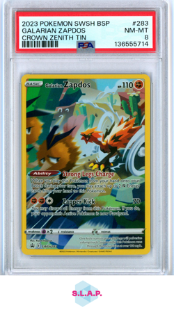 GALARIAN ZAPDOS CROWN ZENITH TIN POKEMON SWSH BLACK STAR PROMO 2023 283 PSA 8 - Image 1