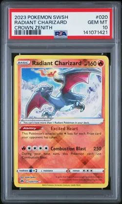 2023 POKEMON SWORD & SHIELD CROWN ZENITH #020 RADIANT CHARIZARD PSA 10 - Image 1