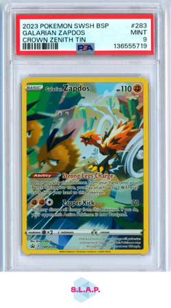 GALARIAN ZAPDOS CROWN ZENITH TIN POKEMON SWSH BLACK STAR PROMO 2023 283 PSA 9 - Image 1
