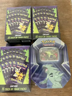Factory Sealed Pokemon TCG - Tyranitar Tin + 3 Halogen Hanger Boxes - Image 1