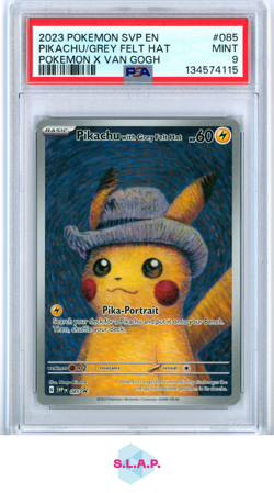 PIKACHU/GREY FELT HAT POKEMON X VAN GOGH SVP EN-SV BLCK STR PRM 2023 085 PSA 9 - Image 1