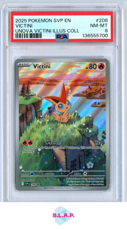 VICTINI UNOVA VICTINI ILLUS COLL POKEMON SVP EN-SV BLCK STR PROMO 2025 208 PSA 8 - Image 1