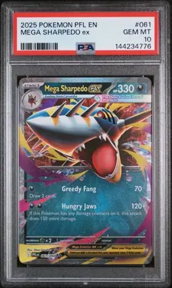 Pokemon Mega SHARPEDO Ex #061 DOUBLE RARE 2025 POKEMON PFL EN PSA 10 - Image 1