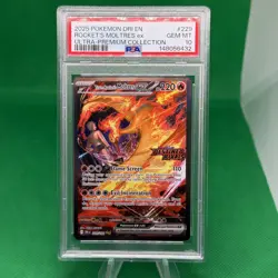 2025 POKEMON DESTINED RIVALS #229 TEAM ROCKET'S MOLTRES EX STAMPED PROMO PSA 10! - Image 1