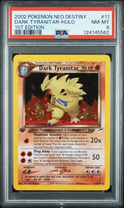 2002 POKEMON NEO DESTINY 1ST ED #11 DARK TYRANITAR-HOLO PSA 8 - Image 1