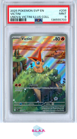 VICTINI UNOVA VICTINI ILLUS COLL POKEMON SVP EN-SV BLCK STR PROMO 2025 208 PSA 9 - Image 1