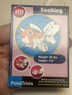 MP+ Seaking #119 Burger King UNPERFORATED Poke Trivia Card 1999 Pokemon Card - Image 3