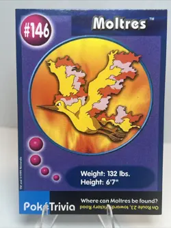 LP- Moltres #146 Burger King UNPERFORATED Poke Trivia Card 1999 Pokemon Card - Image 1
