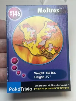 LP- Moltres #146 Burger King UNPERFORATED Poke Trivia Card 1999 Pokemon Card - Image 2