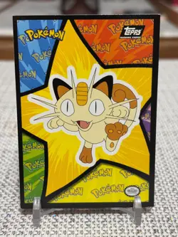 1999 Topps Pokemon The First Movie #S4 Meowth (Sticker Card) Black Logo LP - Image 1