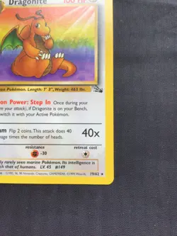 Pokemon Cards: Fossil 1st Edition Rare: Dragonite 19/62 - Image 4