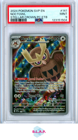 NOCTOWL POKEMON SVP 141 2024 STELLAR CROWN POKEMON CENTER ETB HOLO ENGLISH PSA 9 - Image 1