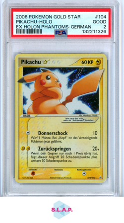 PIKACHU-HOLO GOLD STAR EX HOLON PHANTOMS-GERMAN POKEMON 2006 104 PSA 2 - Image 1