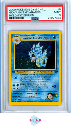 GIOVANNI'S GYARADOS HOLO-1ST EDITION POKEMON GYM CHALLENGE 2000 5 PSA 9 - Image 1