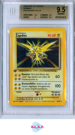 ZAPDOS HOLO R 1999 POKEMON BASE 1ST EDITION GERMAN 16 BGS 9.5 - Image 1
