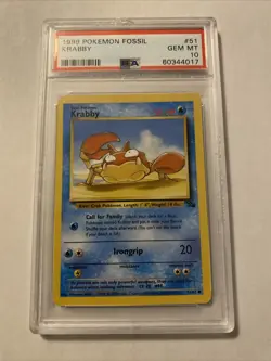 PSA 10 1999 Pokemon Fossil Krabby Unlimited Series 51/62 Minor Defect On Slab - Image 1