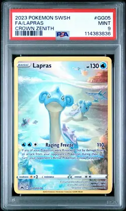 2023 POKEMON SWORD & SHIELD CROWN ZENITH #GG05 FULL ART/LAPRAS PSA 9 - Image 1