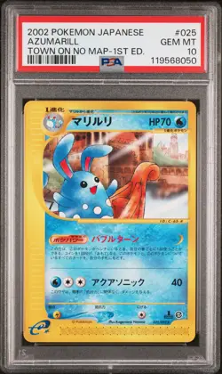 2002 POKEMON JAPANESE THE TOWN ON NO MAP 1ST EDITION #025 AZUMARILL PSA 10 - Image 1