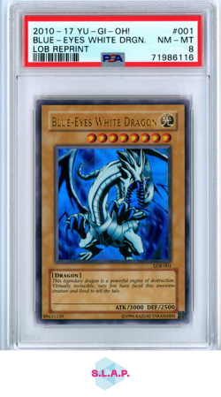 BLUE-EYES WHITE DRGN.LOB REPRINT YU-GI-OH! LEGEND OF BLUE EYES 2010-17 001 PSA 8 - Image 1
