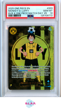 MONKEY D. LUFFY ONE PIECE EN ST13-003 2025 BVB X ONE PIECE MATCHDAY 25 EN PSA 10 - Image 1