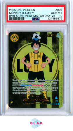MONKEY D. LUFFY BVB X ONE PIECE MATCH DAY '25 ONE PIECE PROMOS 2025 003 PSA 10 - Image 1