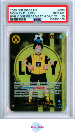 MONKEY D. LUFFY BVB X ONE PIECE MATCH DAY '25 ONE PIECE PROMOS 2025 003 PSA 10 - Image 1