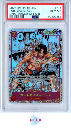 PORTGAS D. ACE MANGA ALT ART ONE PIECE JAP OP02-PARAMOUNT WAR 2022 013 PSA 10 - Image 1